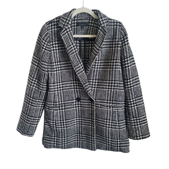 Talbots Houndstooth Wool Blend Peacoat Jacket Women's Size 6 Black White Career - Picture 1 of 11